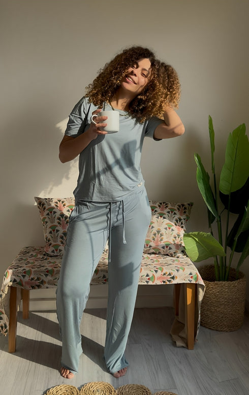 Women summer pajama set Tinted aqua shirt + Pants